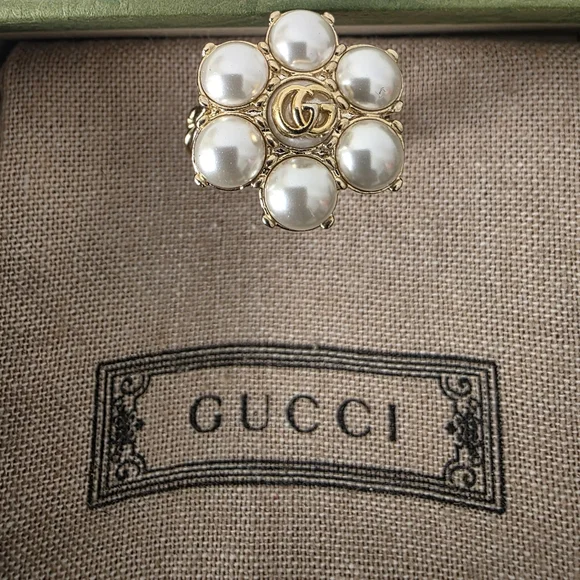 Auth Gucci Pearl Double GG Ring - Picture 6 of 9